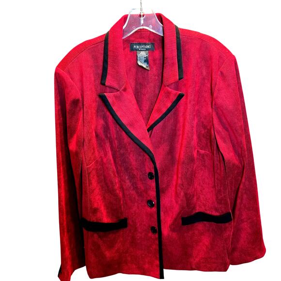 Perceptions 16W Red Women's Blazer Jacket Suit Coat Plus Size 1X Black Trim - Picture 1 of 4